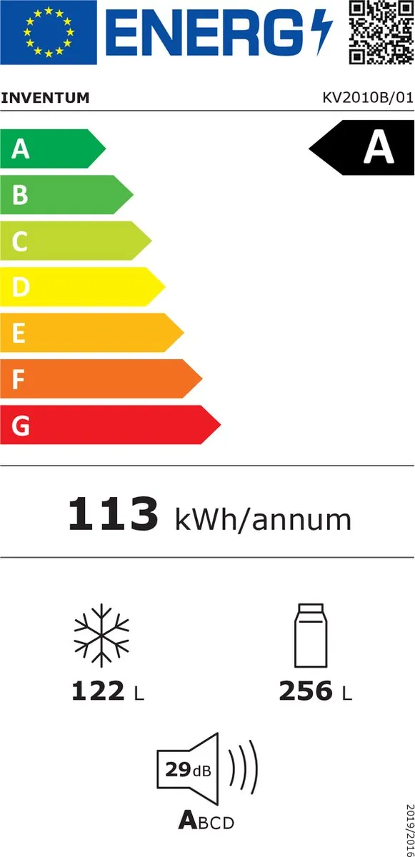 Inventum KV2010B Koel-vriescombinatie 378L - 29 dB - Zwart