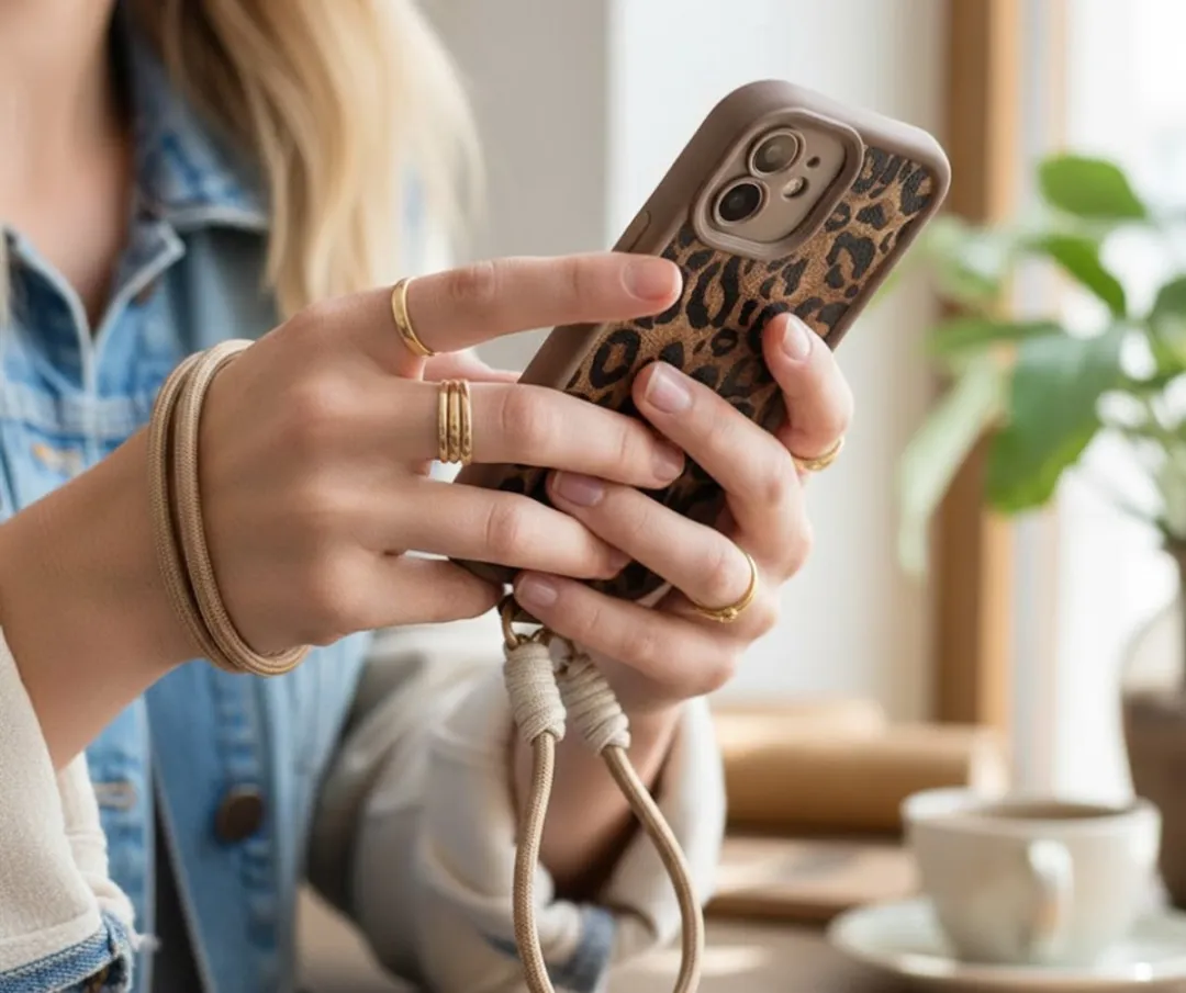 NUVEX iPhone 11 Hoesje - Bruin Luipaard Print - Met Koord