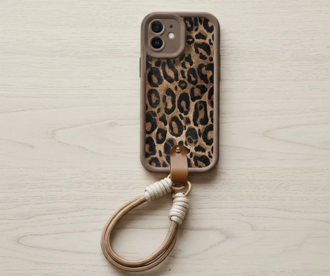 NUVEX iPhone 11 Hoesje - Bruin Luipaard Print - Met Koord