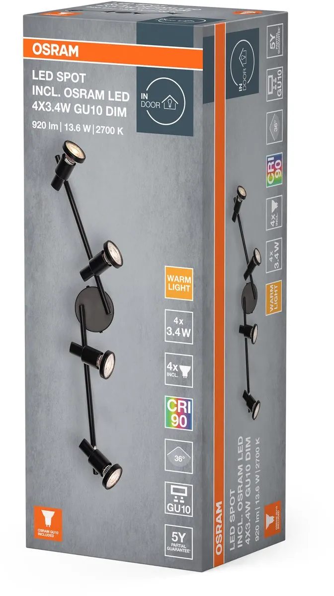 Osram LED Spot GU10 4x3,4W - 920lm - Zwart