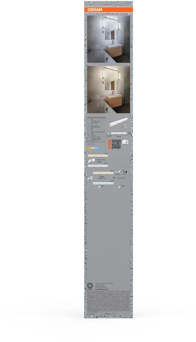 Osram Orbis Tube Wandlamp 60cm - 12W 1200lm - Mat Glas/Chroom - IP44