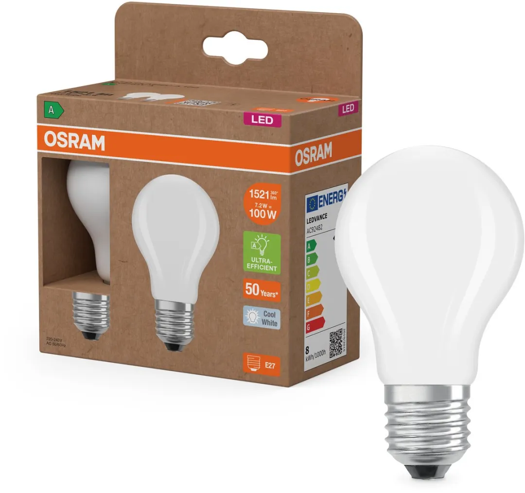 Osram Energy Class LED-lamp E27 7,2W 1521lm Koelwit - 2 Stuks
