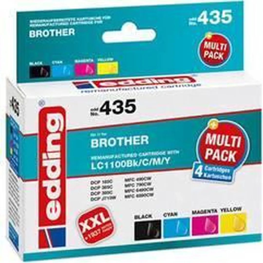 edding EDD-435 Inktcartridges - 4 Stuks (Zwart/Cyaan/Magenta/Geel) - 17ml