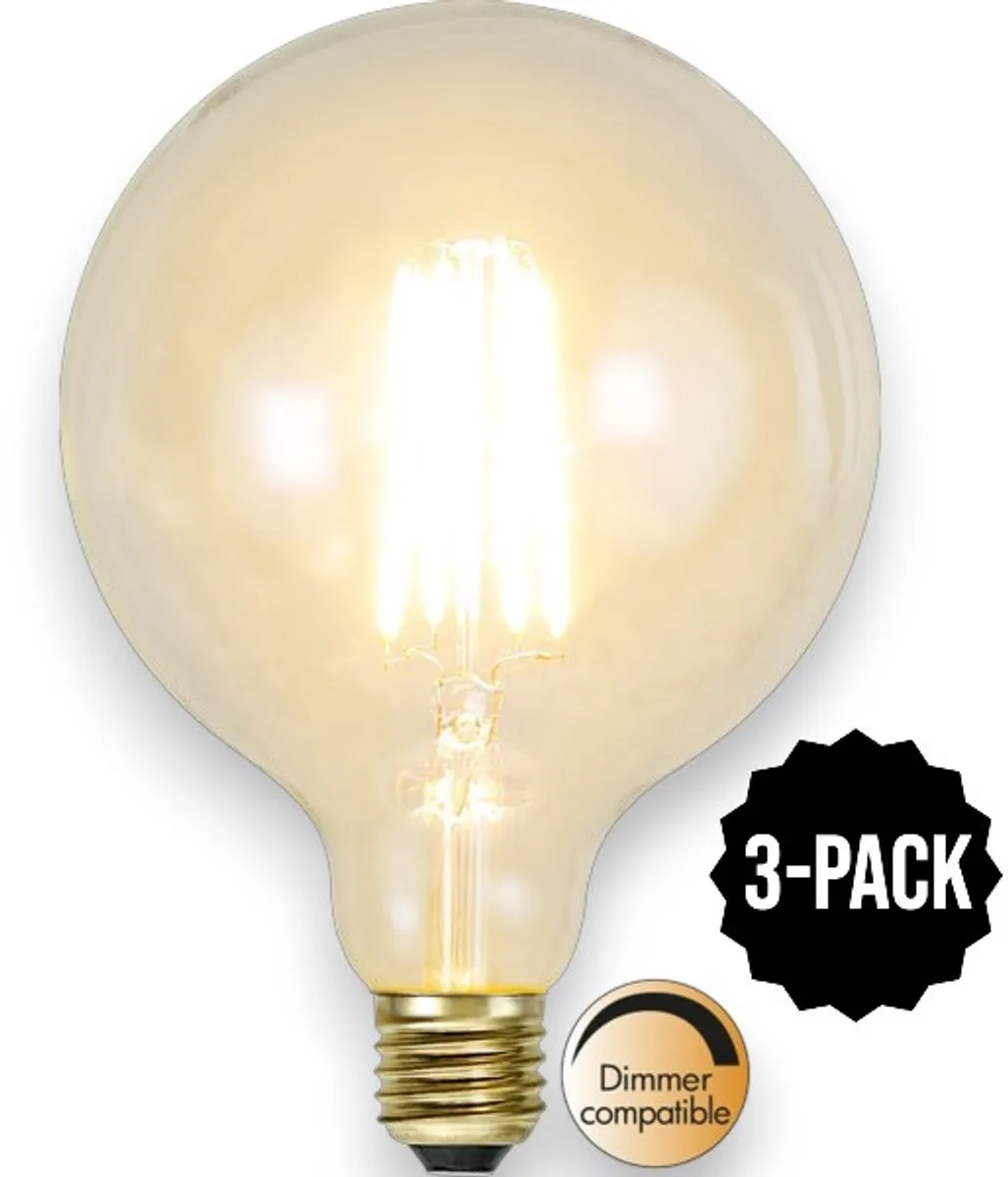3-Pack | G125 Globelamp - E27 - 3.6W - Super Warm Wit <2200K - Dimbaar - Filament - Helder