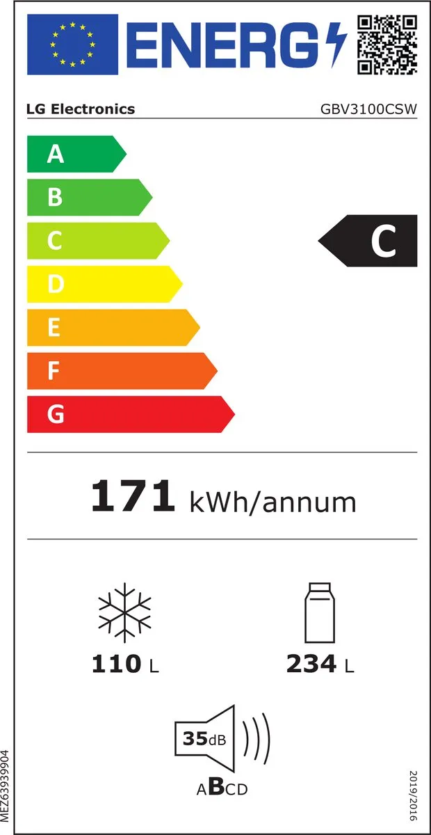 LG GBV3100CSW Combi-koelkast 344L - Vrijstaand - Wit