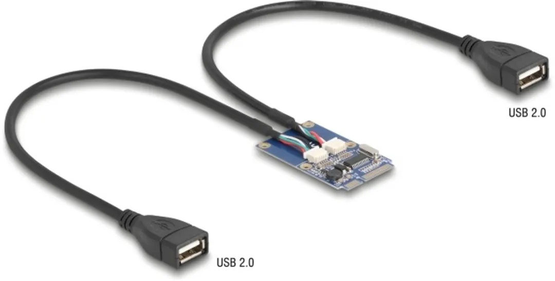 Delock Mini PCIe naar 2x USB 2.0 Type-A Adapter