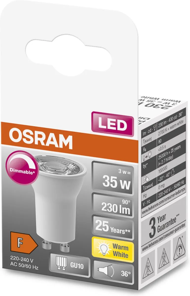 Osram LED Superstar Reflector Spot GU10 PAR11 3W - 230lm - 2700K - afbeelding 6 van 6
