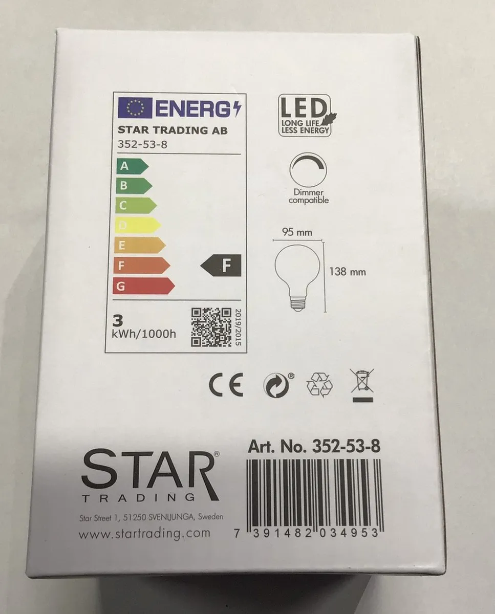 Star Trading G95 Globelamp 3 Stuks - 2.8W 2700K - Dimbaar