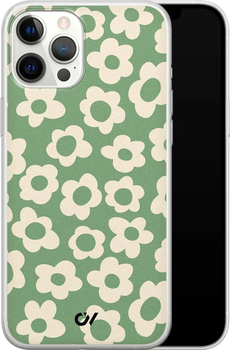 Casevibes iPhone 12 Pro Max Hoesje Groen - Retro Cute Flowers