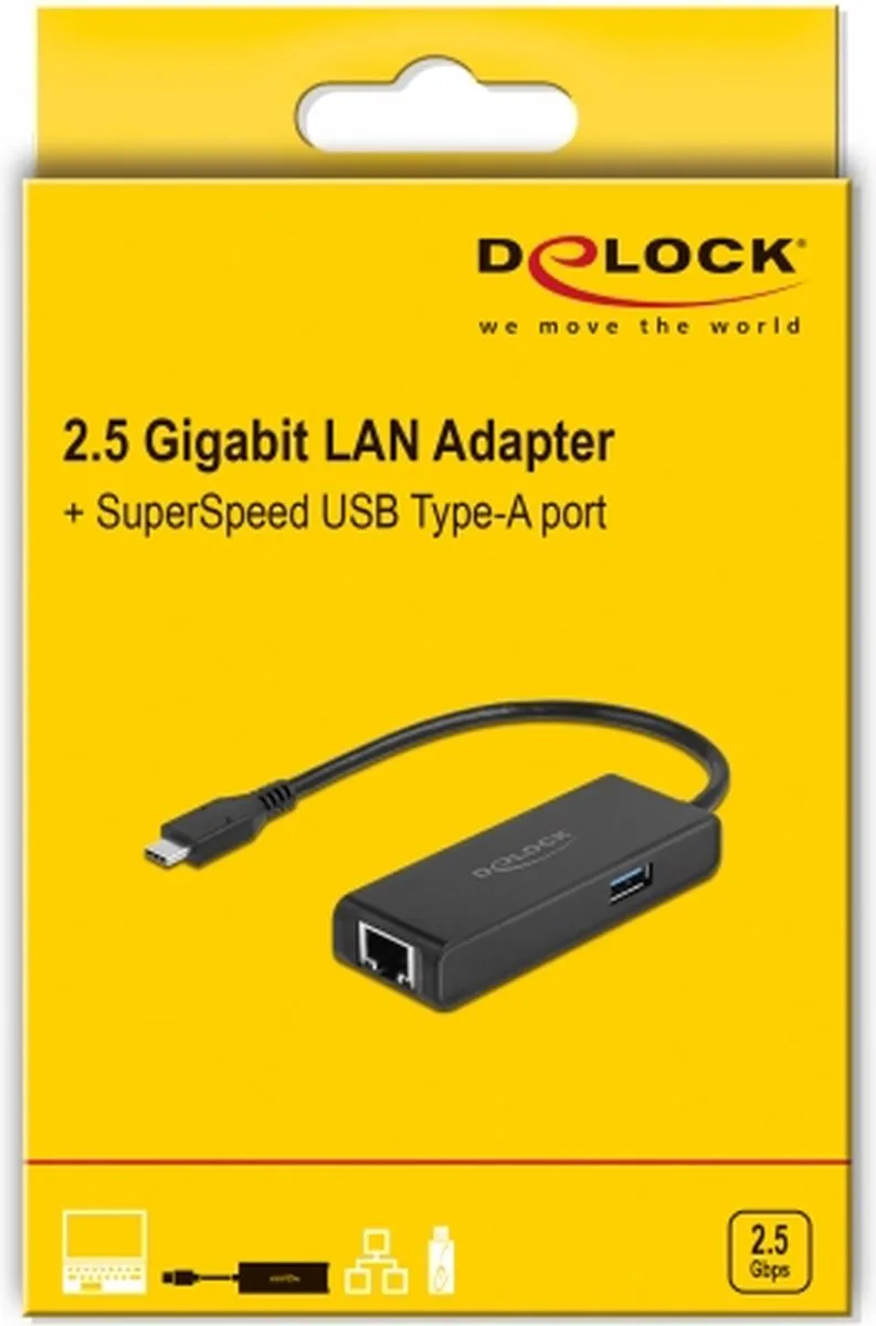 Delock 63826 USB-C naar 2.5Gbps LAN Adapter - Zwart