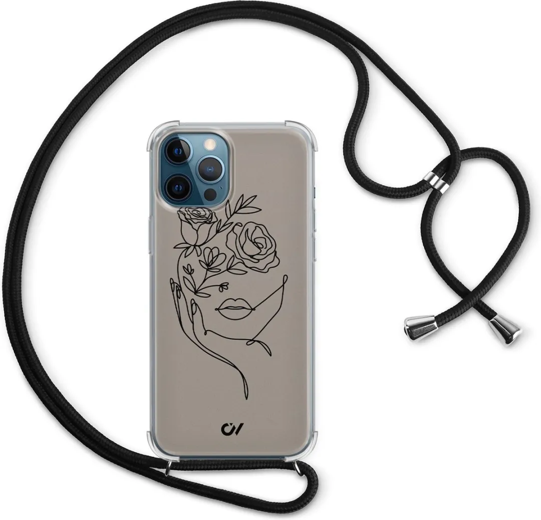Casevibes Telefoonhoesje iPhone 12 Oneline Face Flower - Bruin