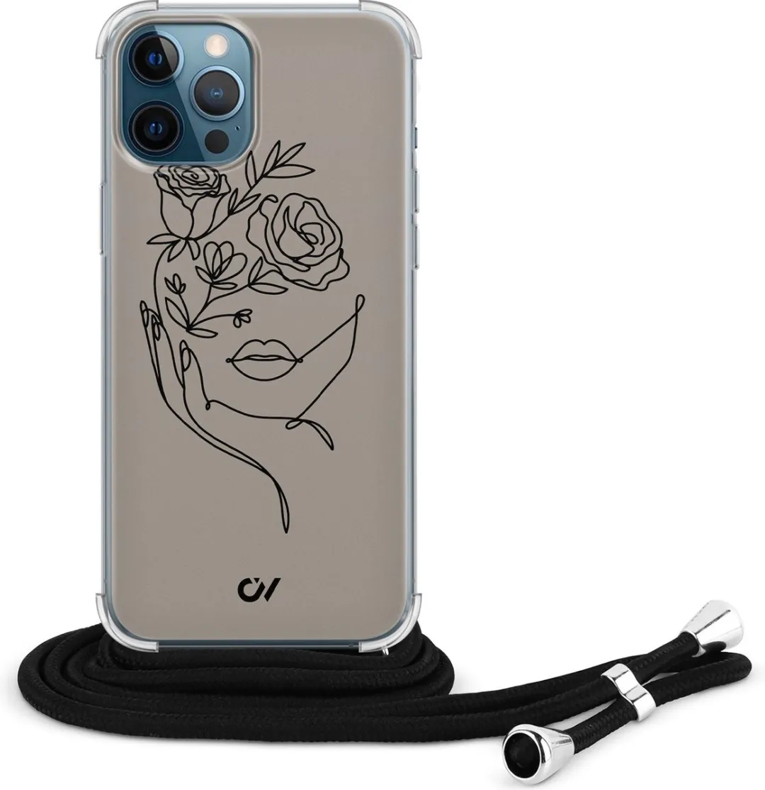 Casevibes Telefoonhoesje iPhone 12 Oneline Face Flower - Bruin