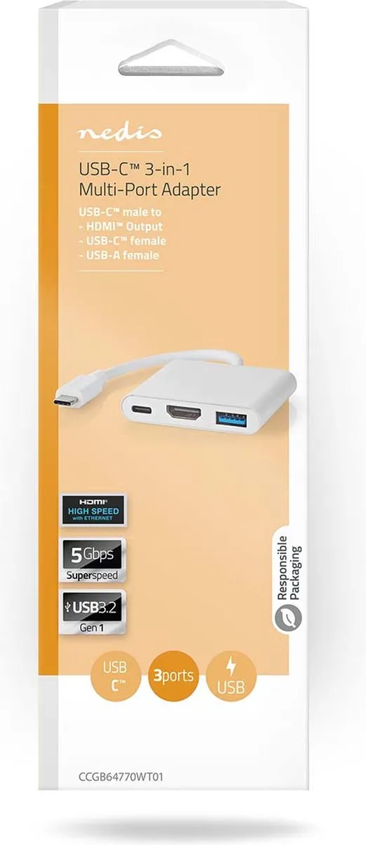 Nedis CCGB64770WT01 USB Multi-Port Adapter - HDMI/USB-A/USB-C - 5Gbps - Wit - afbeelding 6 van 6