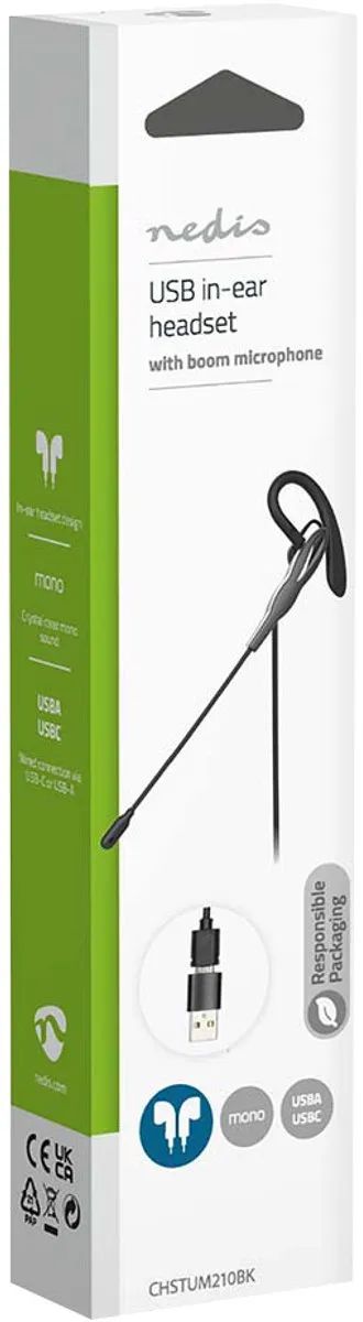 Nedis PC-Headset CHSTUM210BK In-Ear Mono - Grijs/Zwart