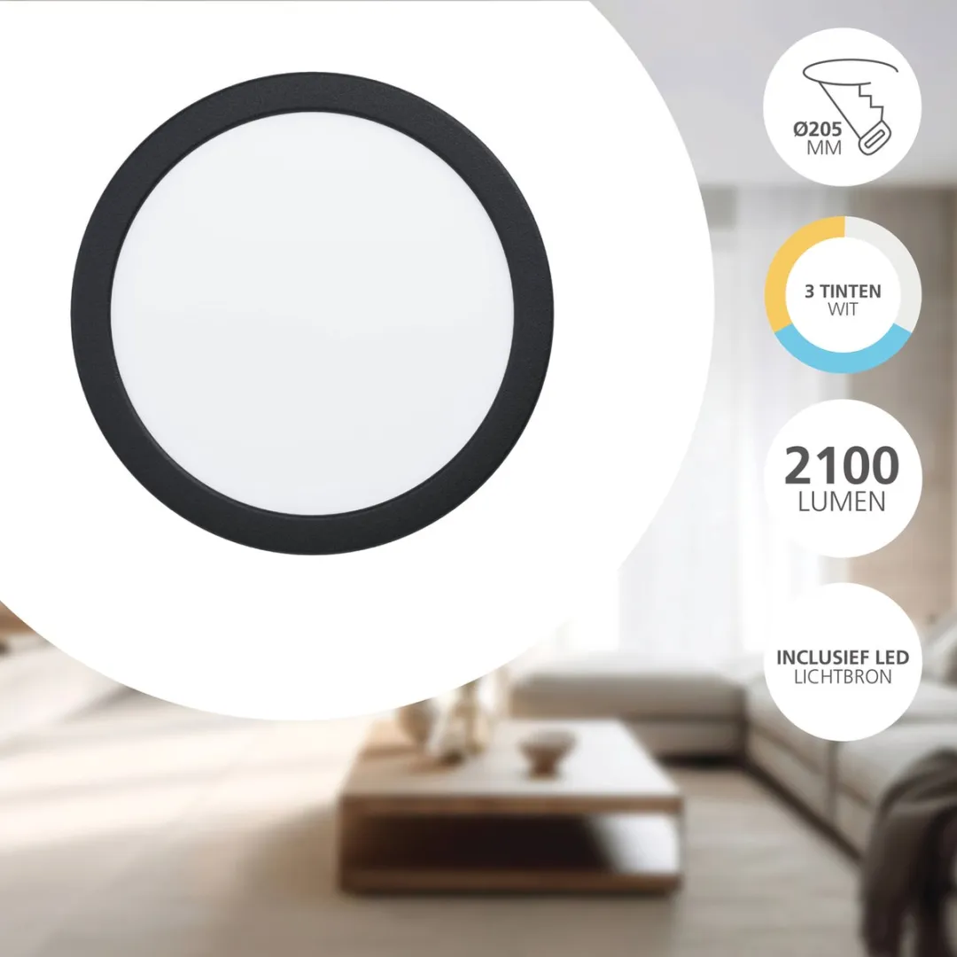 Eglo Fueva 6 Inbouwspot - Ø21.6cm - Zwart - Instelbaar wit licht