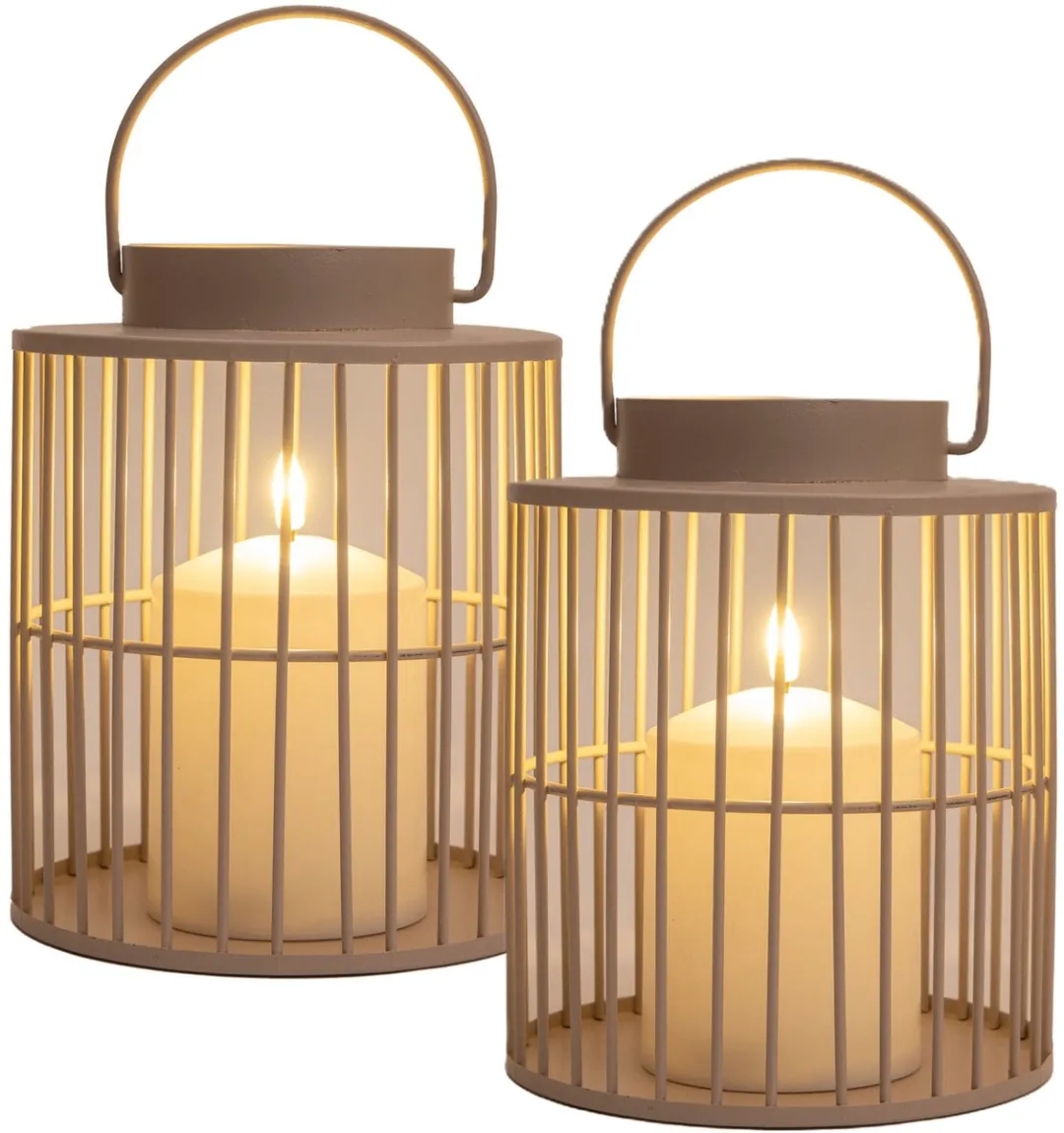 Anna's Collection Windlicht Lantaarn 2x - 15x18cm - Beige