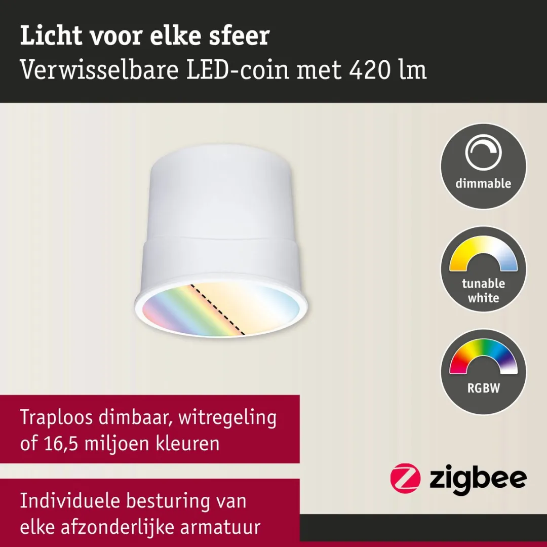 Paulmann LED-module Zigbee 3.0 Coin 4,9W 420lm RGBW - Satijn