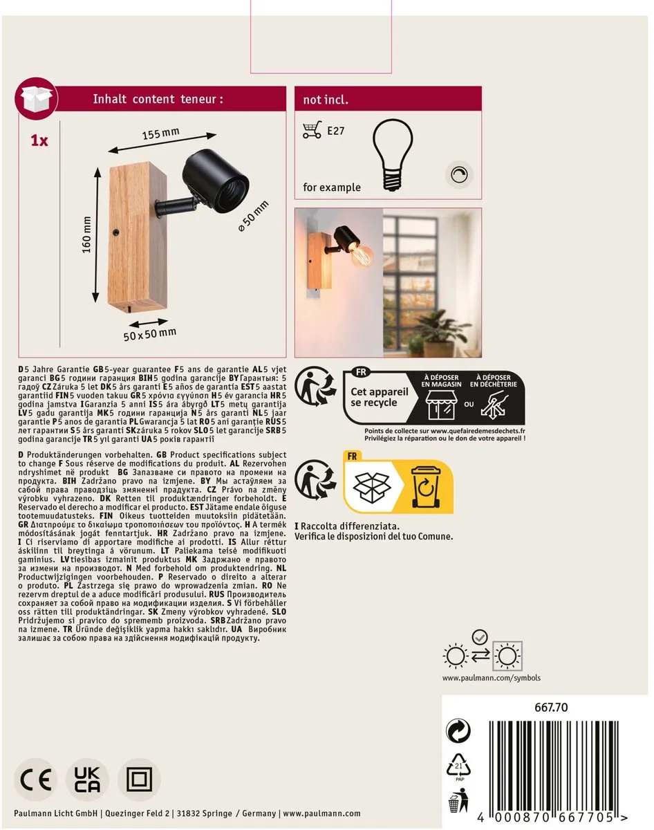 Paulmann LED Spotlight Arvid E27 20W - Zwart - afbeelding 6 van 6