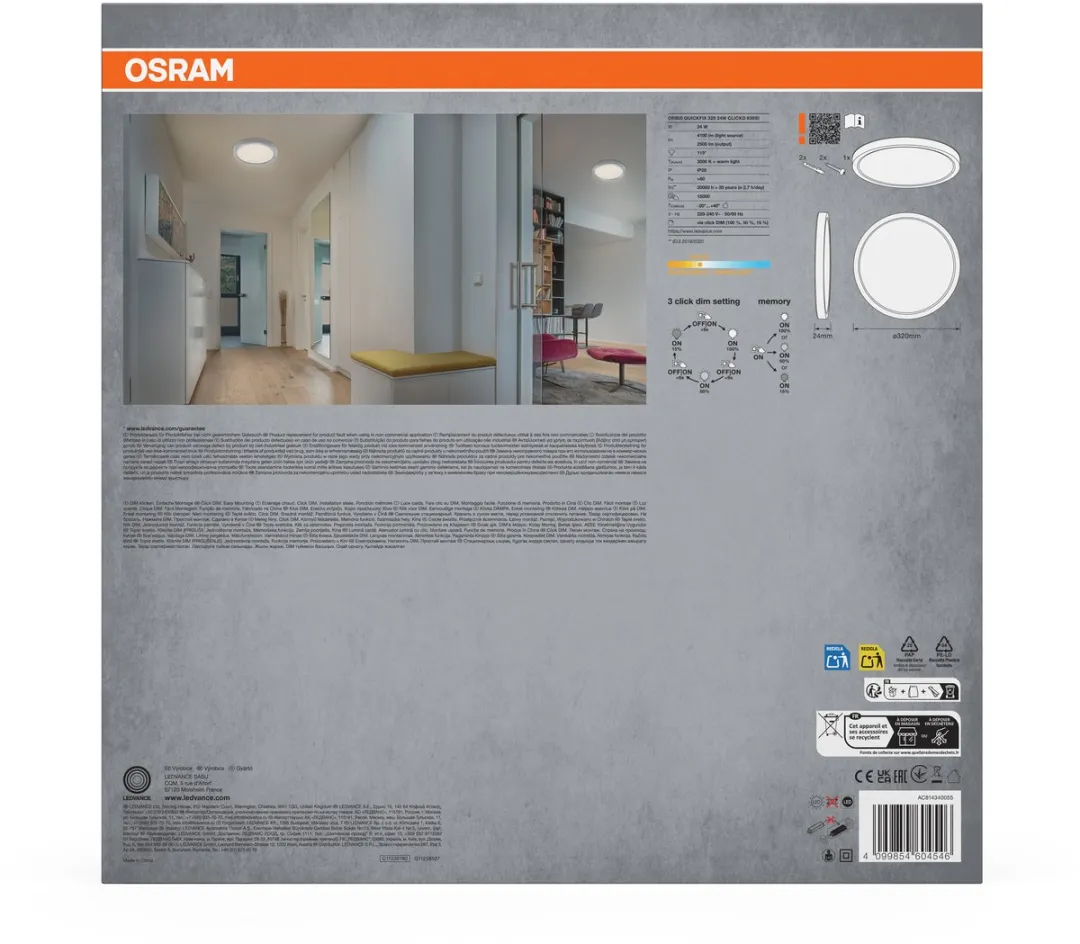 Osram Orbis Quickfix LED Plafondlamp 24W 3000K - 320mm - Zilver