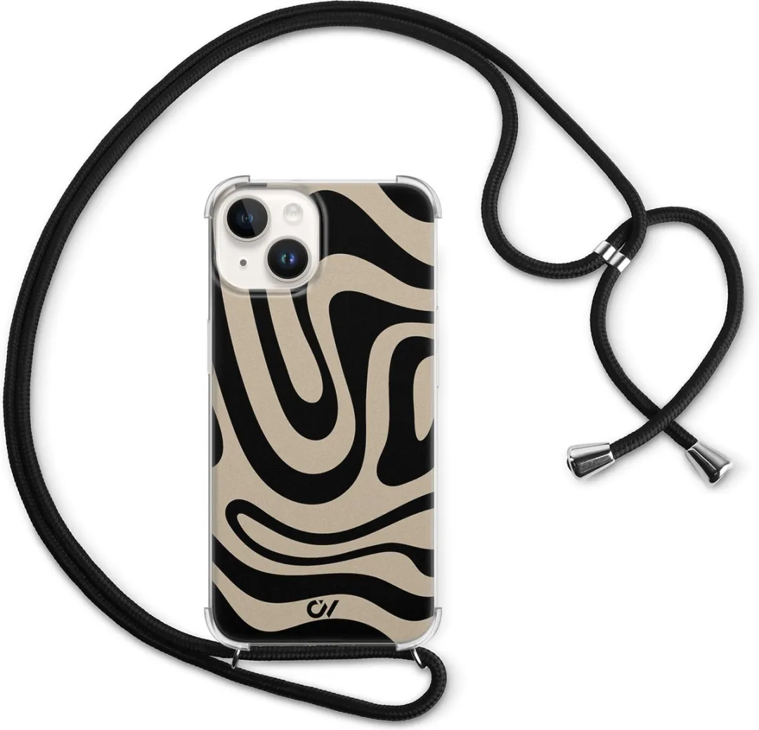 Casevibes Telefoonhoesje iPhone 14 Abstract Black Waves - Zwart