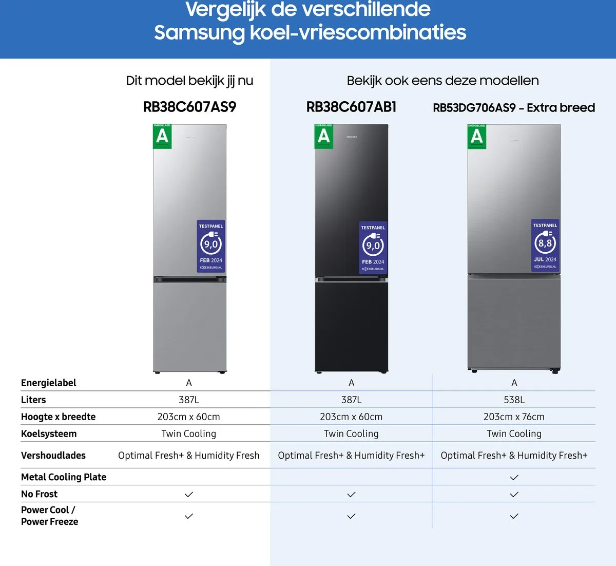 Samsung RB38C607AS9 Koel-vriescombinatie 387L - Wi-Fi - Zilver