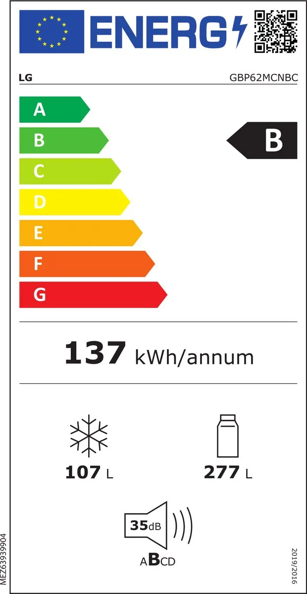 LG GBP62MCNBC Koel-vriescombinatie 384L - Inverter Linear Compressor