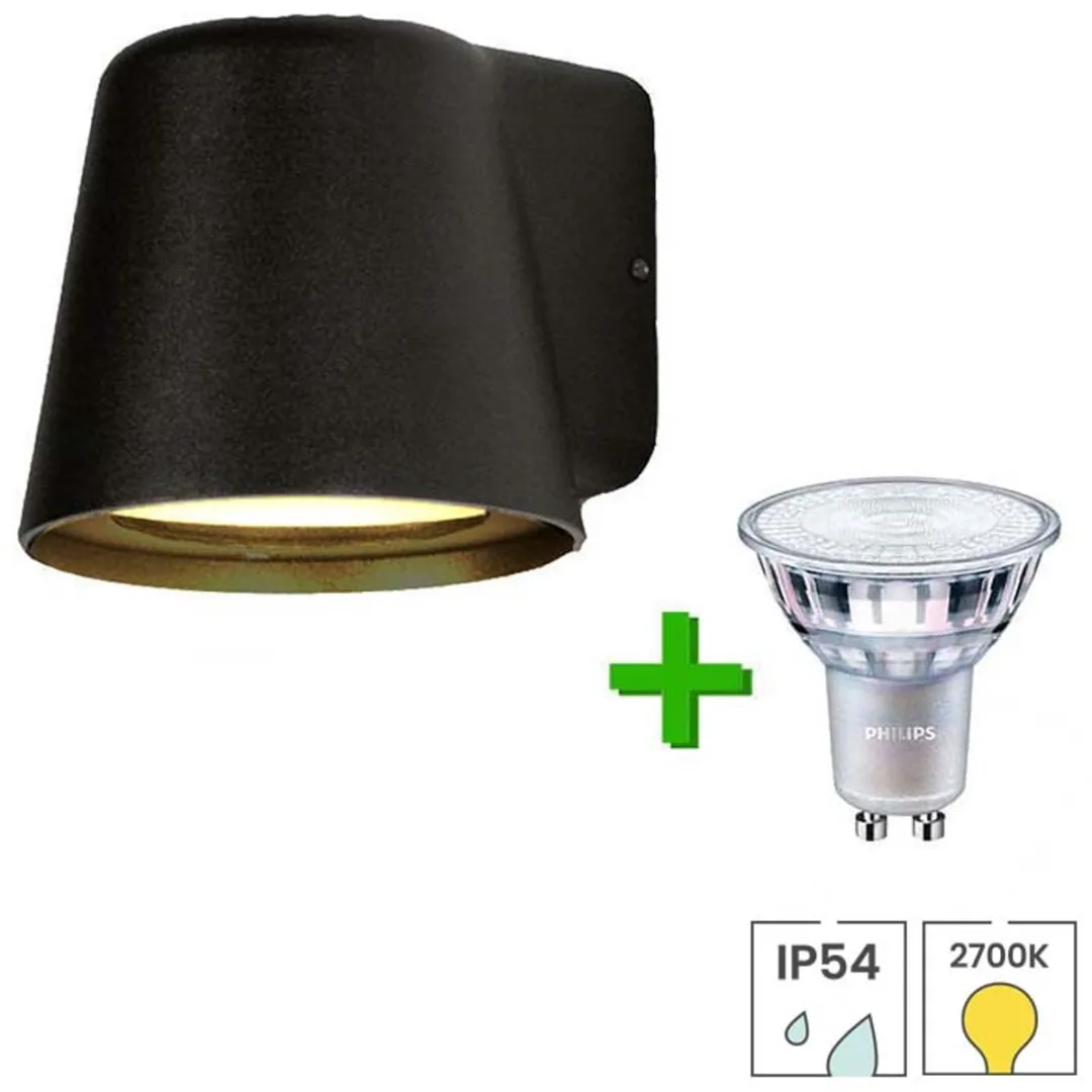 Lybardo Wandlamp Buiten + Philips GU10 Spot 3.5W - Zwart