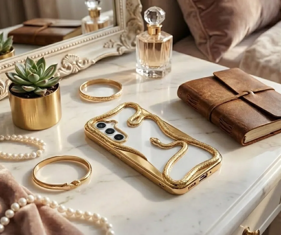 NUVEX Telefoonhoesje Samsung Galaxy A55 - Goudkleurig 3D Slangdesign