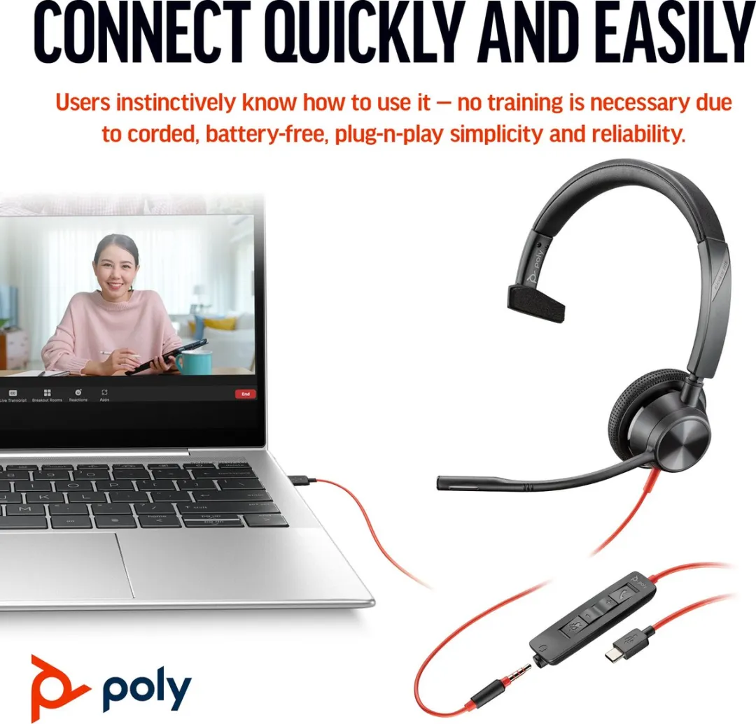 HP Poly Blackwire C3315 Headset - Mono - Zwart