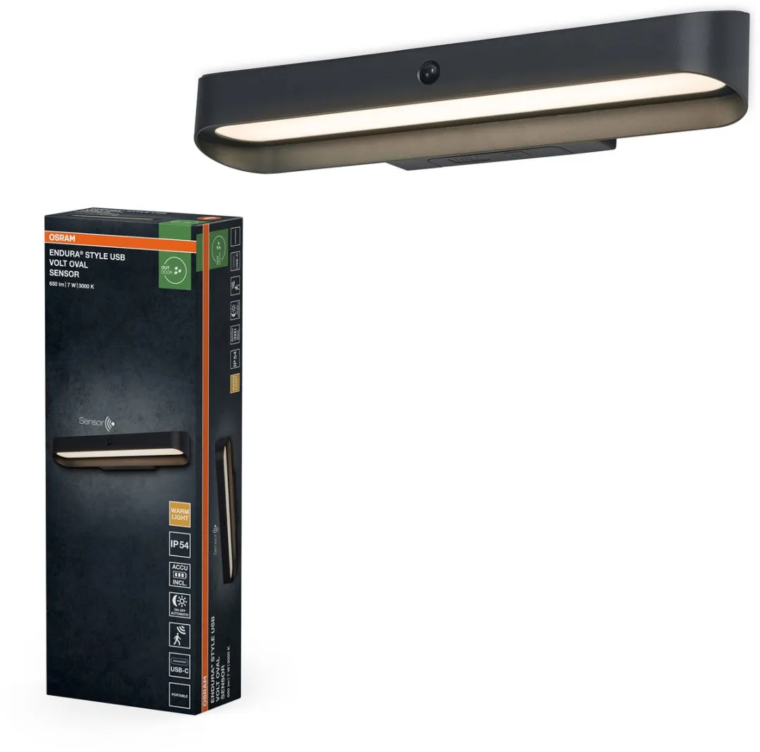 Osram Endura Style USB Volt Oval Sensor IP54 - Warm wit licht - Donkergrijs