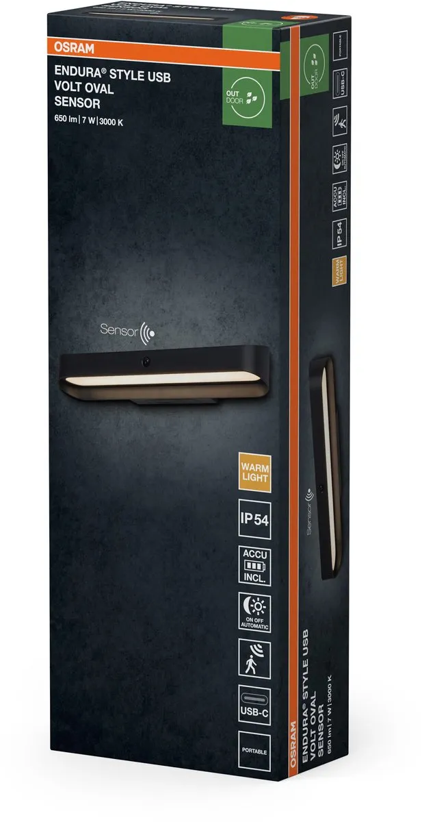 Osram Endura Style USB Volt Oval Sensor IP54 - Warm wit licht - Donkergrijs - afbeelding 6 van 6