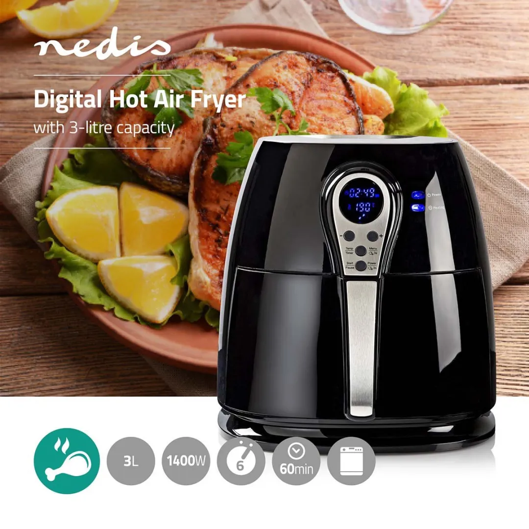 Nedis Heteluchtfriteuse 3L Digitaal - 1400W - Zwart