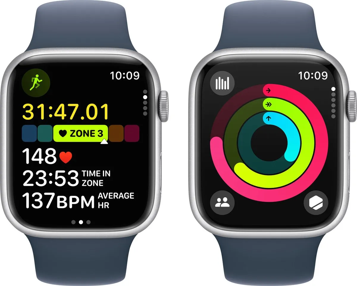 Apple Watch Series 9 45mm Zilver - Blauwe Band