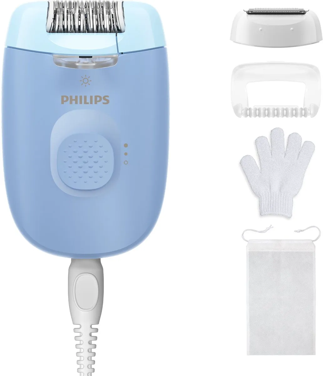 Philips Series 4000 Epilator en scheerapparaat - langdurig haarvrij - Blauw - Met snoer en LED lamp - BRE247/00