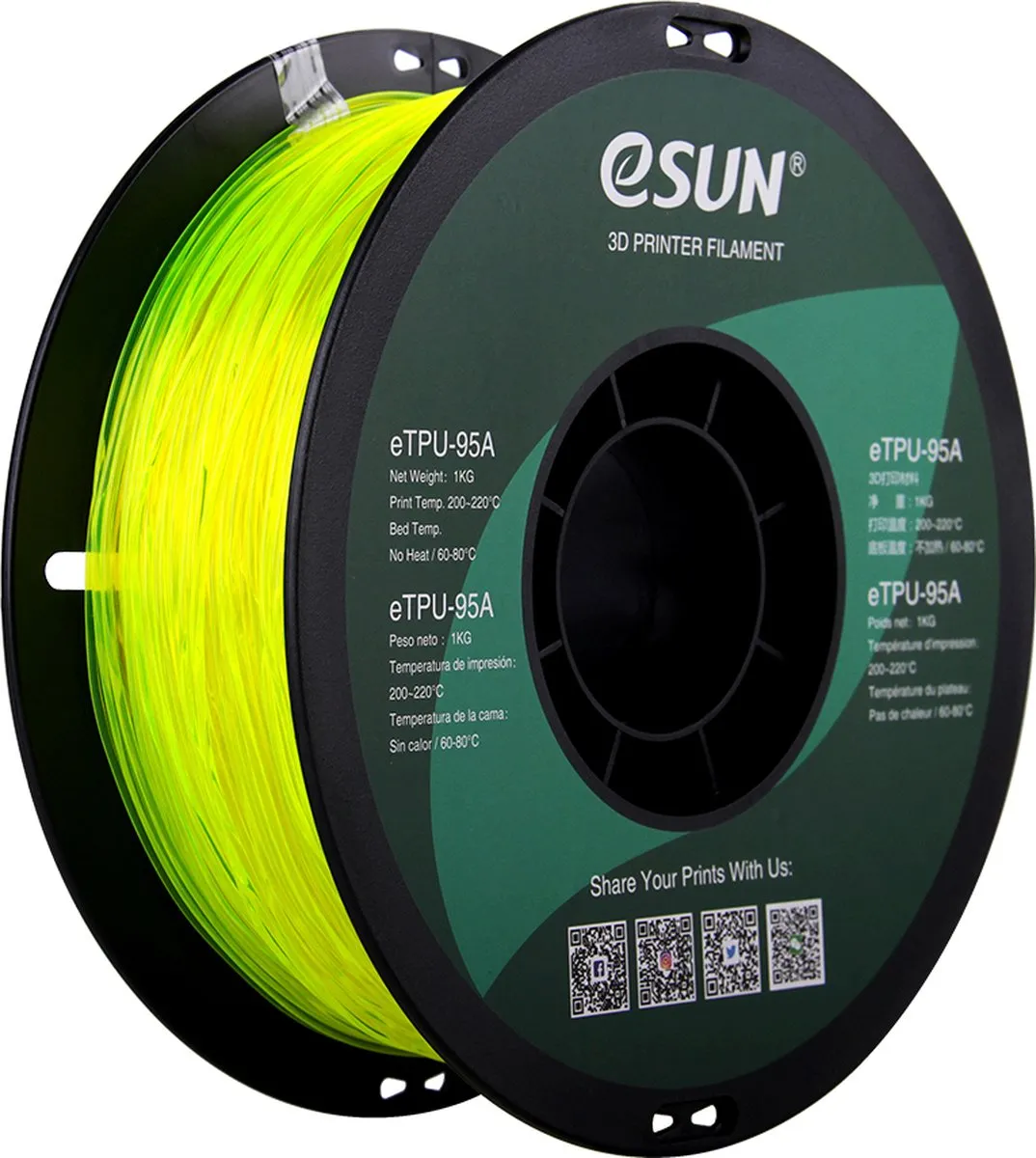 ESUN eTPU-95A Filament 1.75mm Transparant Geel 1kg