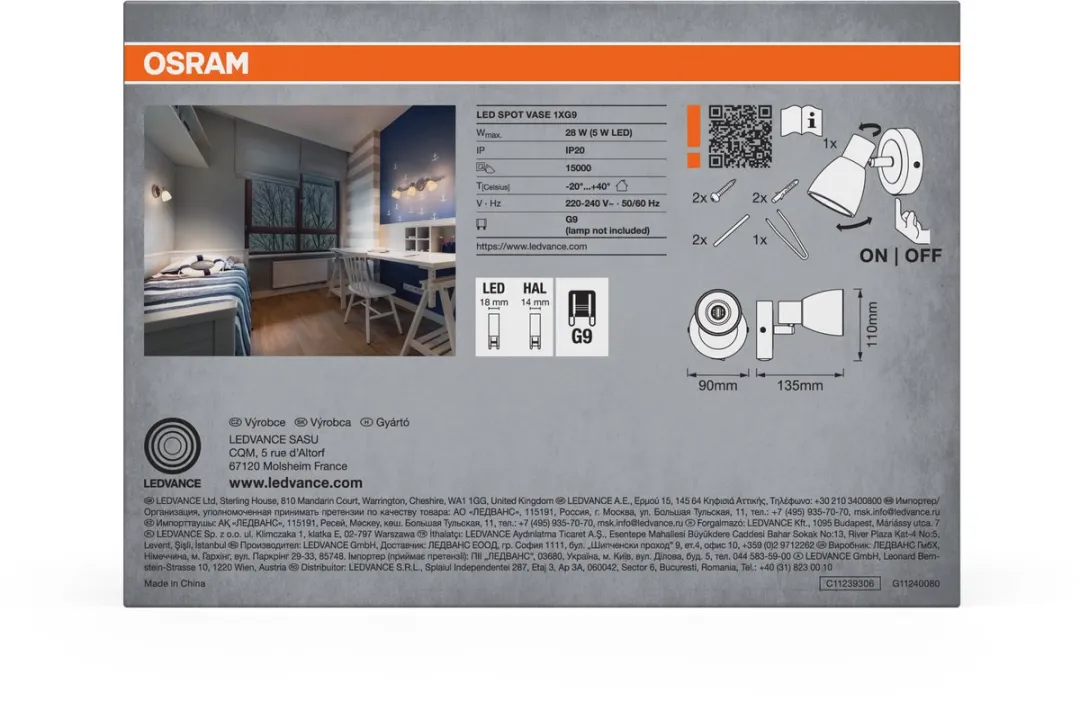 Osram LED Spot Vase G9 Wand- en Plafondspot - Geborsteld nikkel/chroom