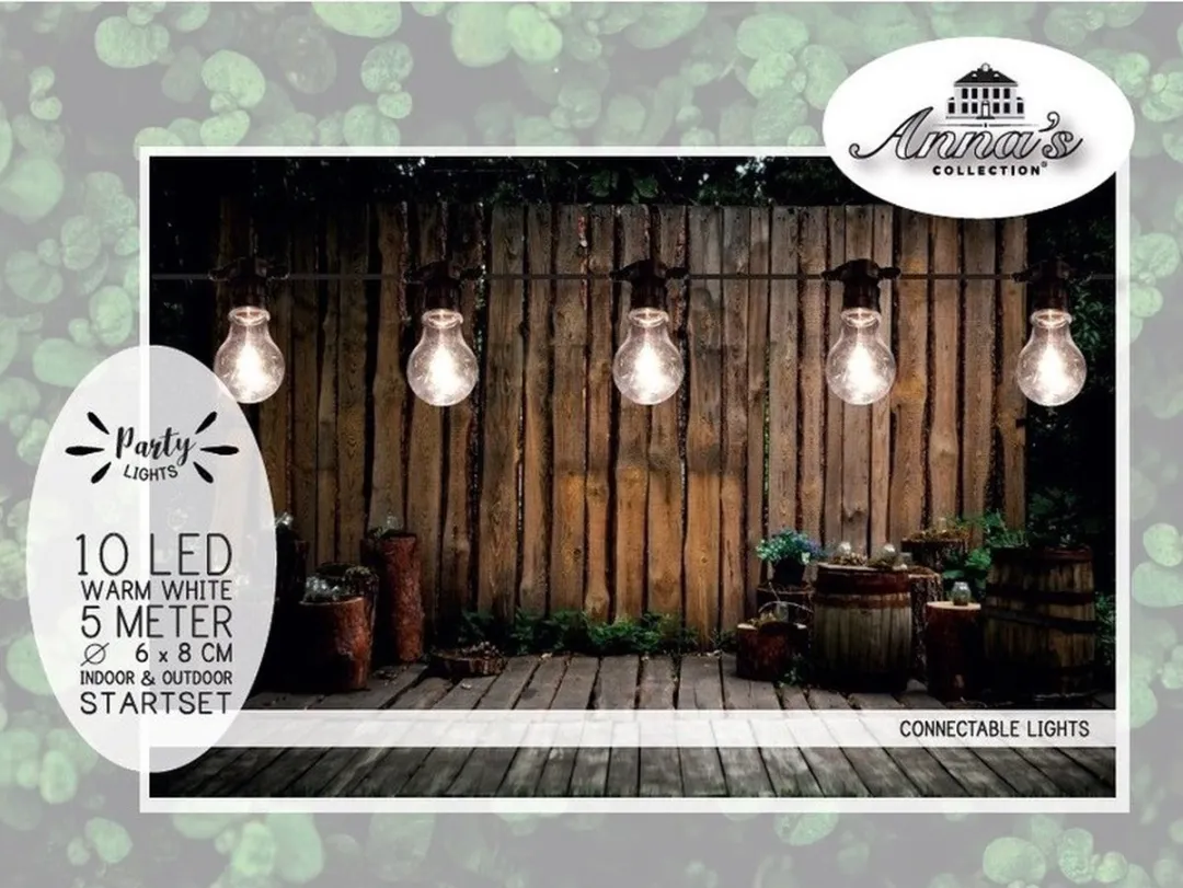 Anna's Collection Feestverlichting Lichtsnoer 15m - 20 Warmwitte LED Bolletjes - Zwart