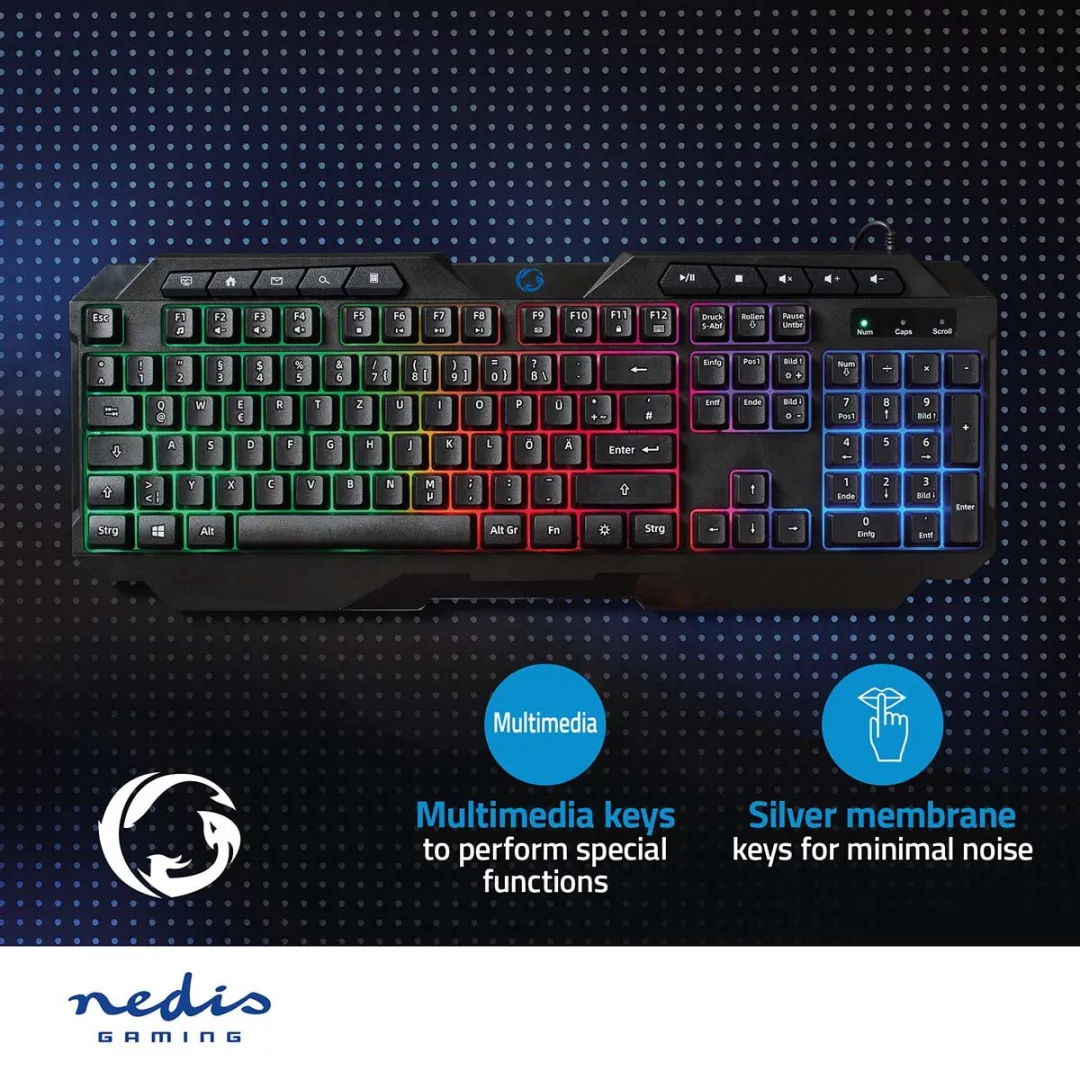 Nedis GKBD110BKDE Gaming Toetsenbord - Bedraad - Zwart