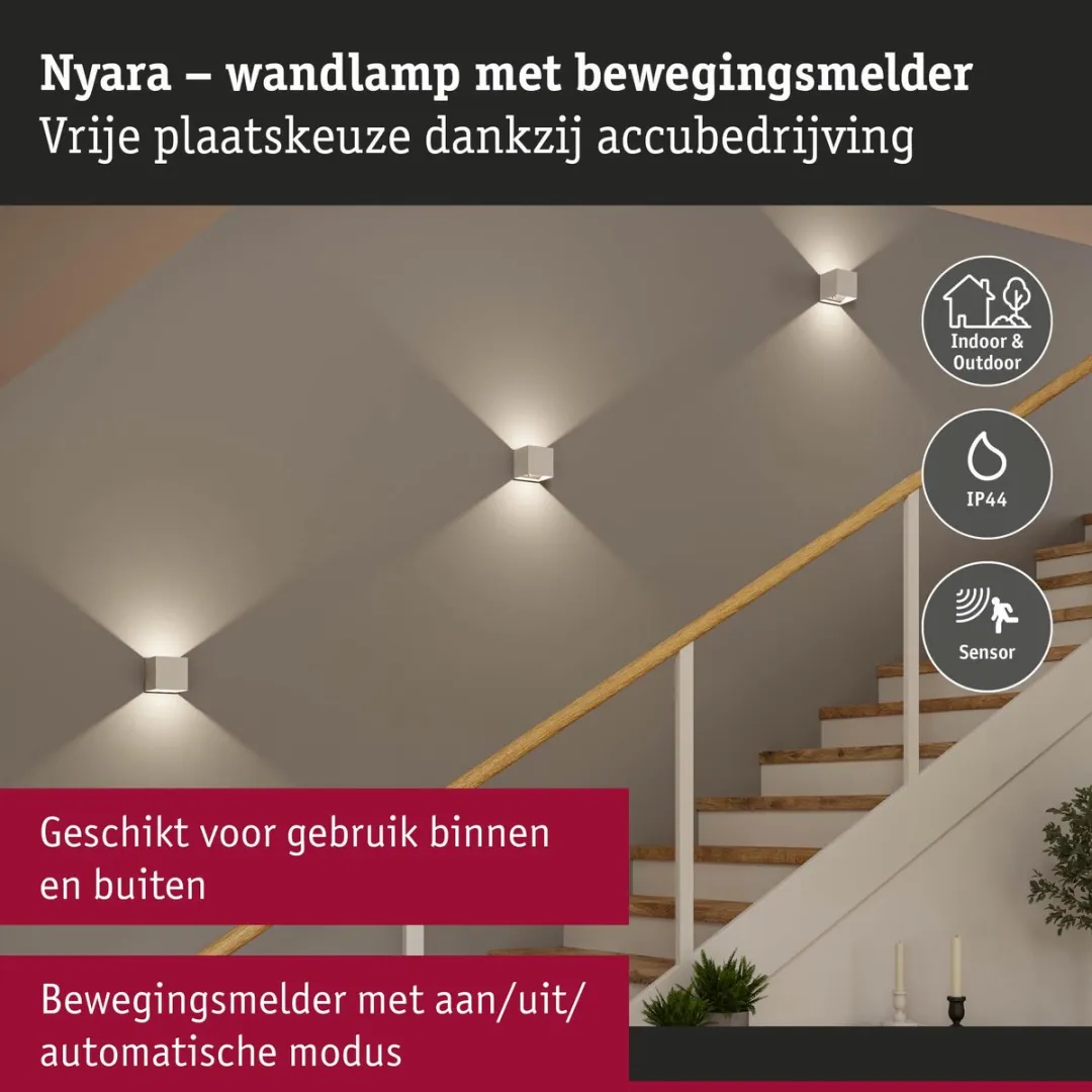 Paulmann Nyara LED Wandlamp 2x1W 3000K - IP44 Wit - afbeelding 6 van 6