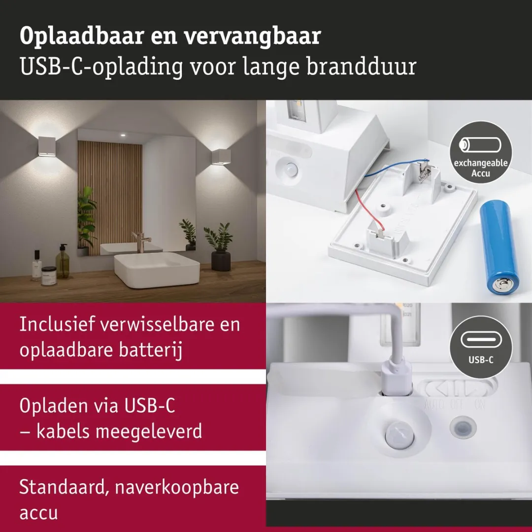 Paulmann Nyara LED Wandlamp 2x1W 3000K - IP44 Wit