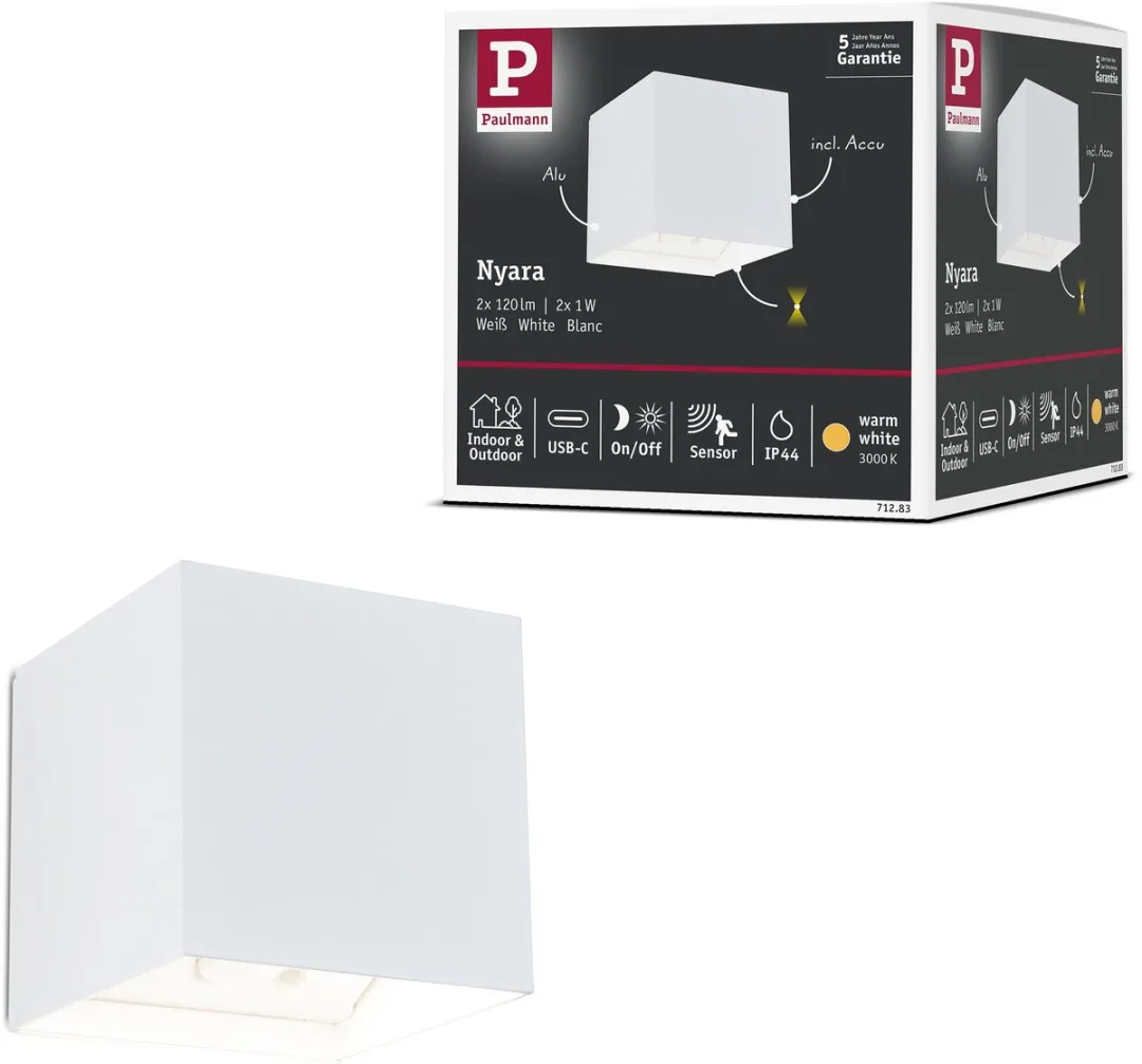 Paulmann Nyara LED Wandlamp 2x1W 3000K - IP44 Wit