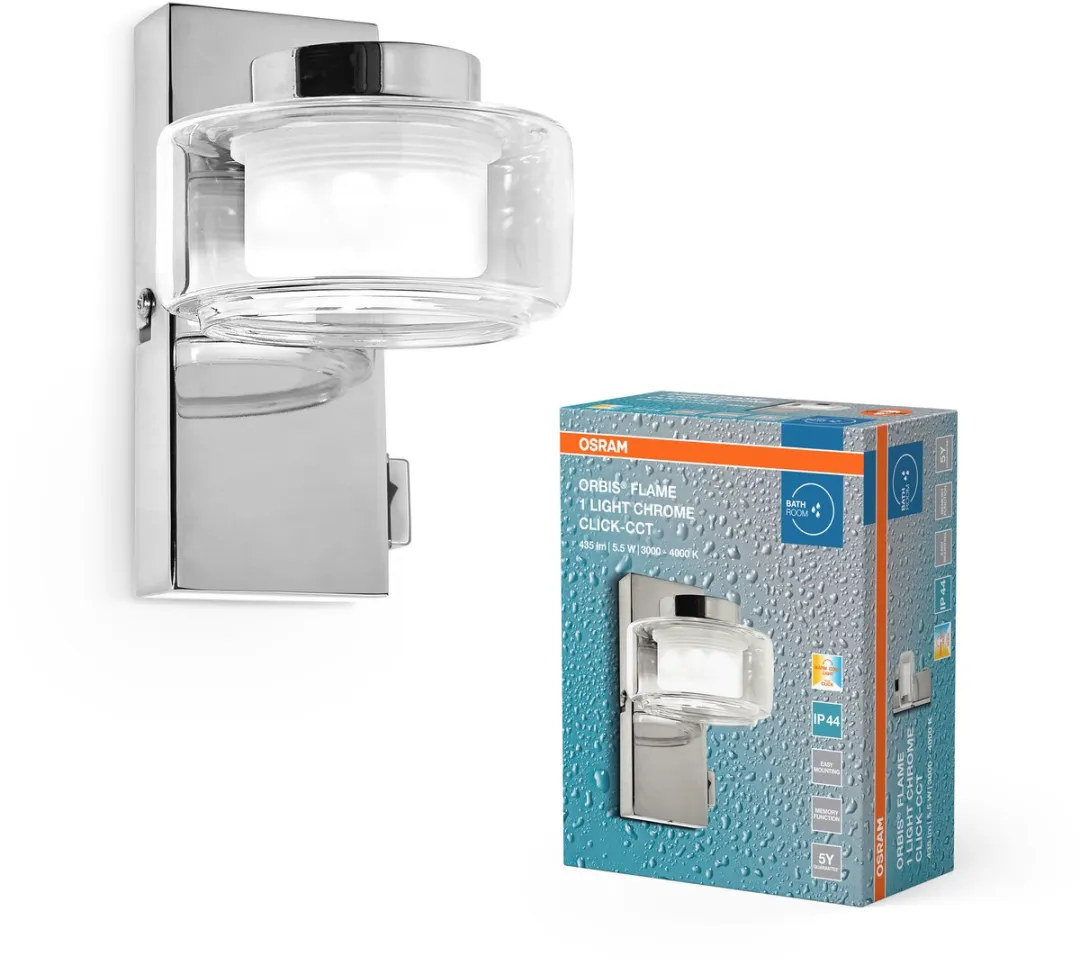 Osram Orbis Flame Wandlamp LED 5,5W 350lm - Instelbaar wit - IP44 Chroom