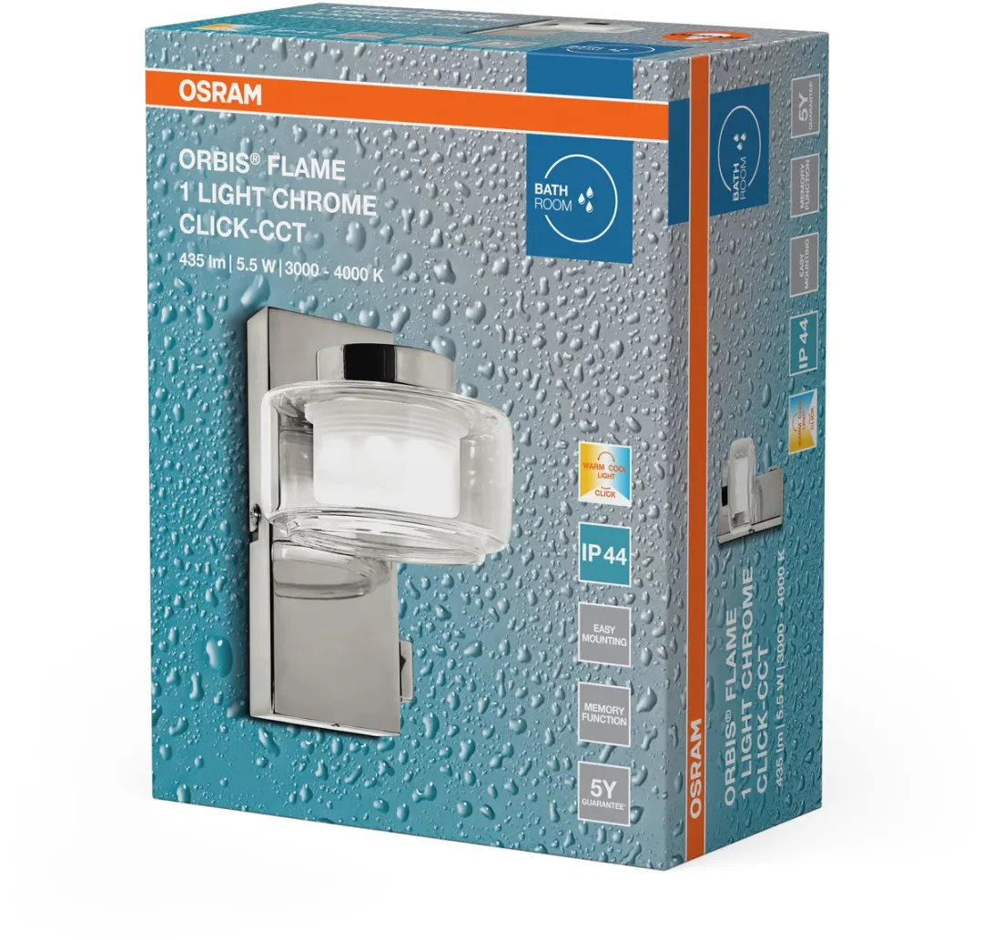 Osram Orbis Flame Wandlamp LED 5,5W 350lm - Instelbaar wit - IP44 Chroom - afbeelding 6 van 6