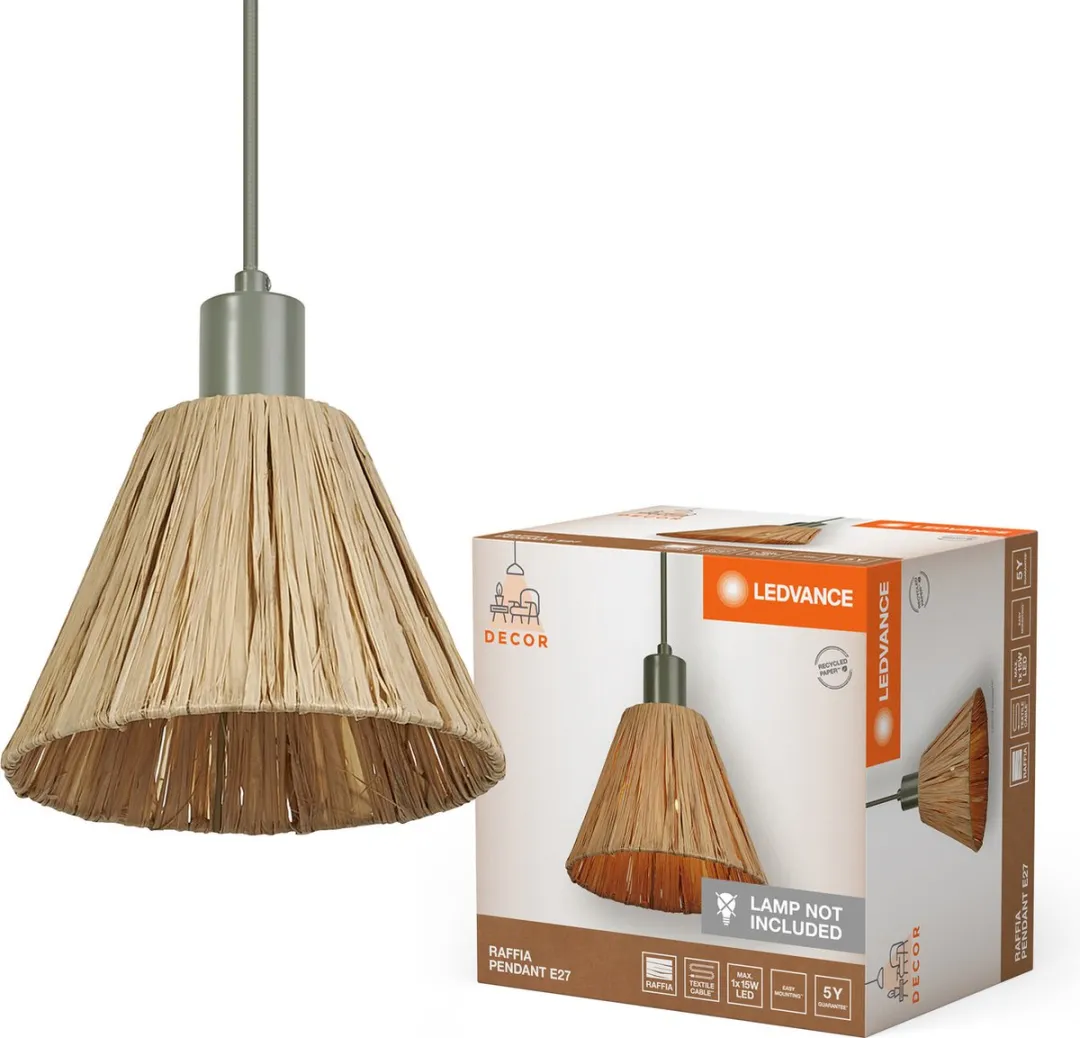 LEDVANCE Decor Raffia Hanglamp E27 - 200mm - Groenbruin - afbeelding 3 van 6