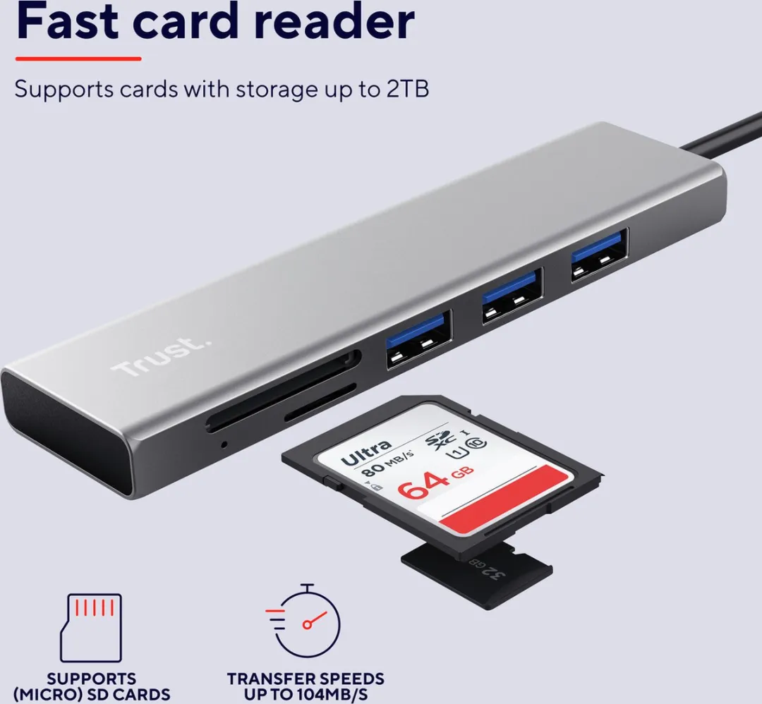 Trust Halyx USB-C Hub 24191 - SD/microSD Kaartlezer