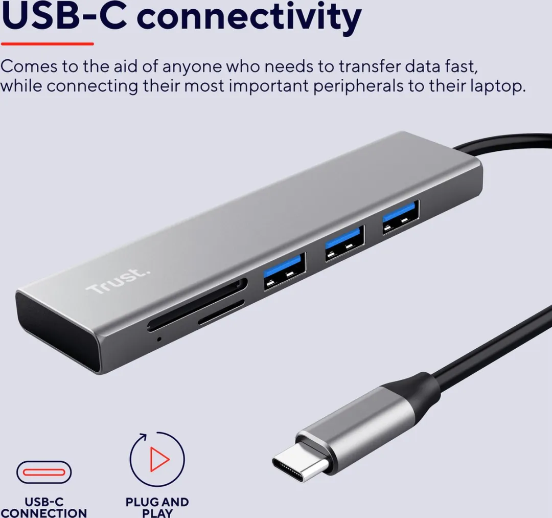 Trust Halyx USB-C Hub 24191 - SD/microSD Kaartlezer