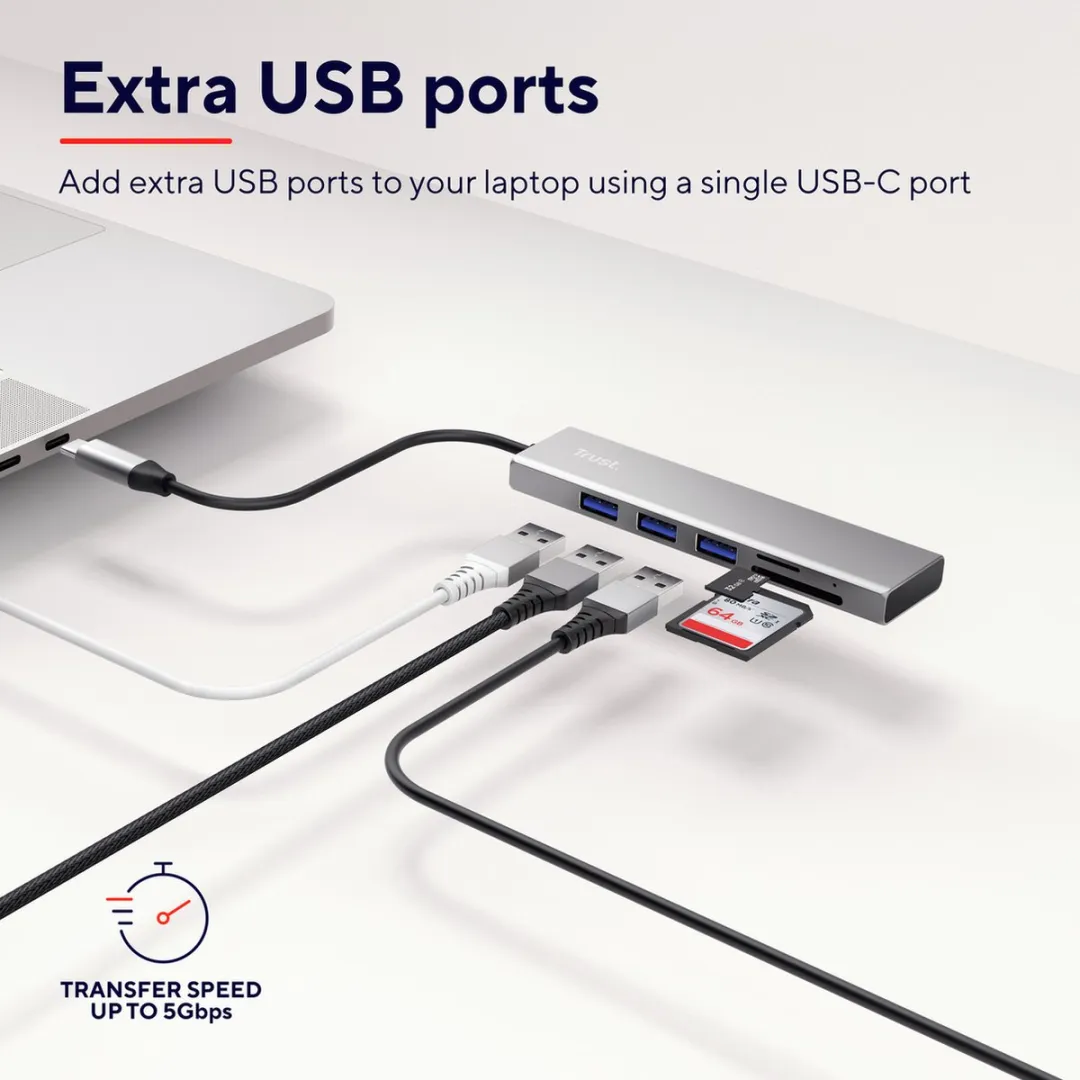 Trust Halyx USB-C Hub 24191 - SD/microSD Kaartlezer