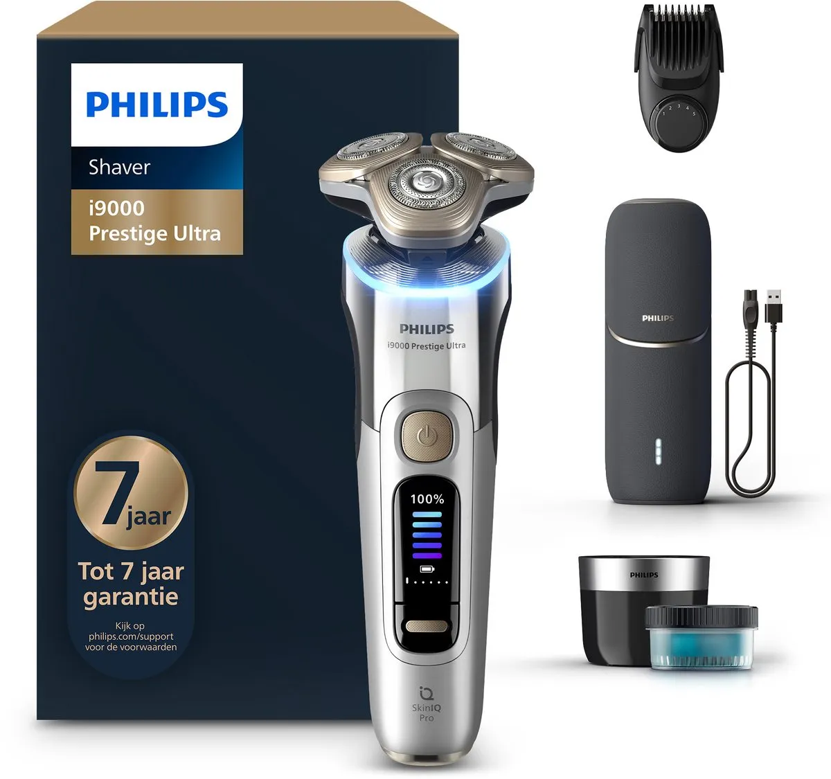 Philips Shaver i9000 Prestige Ultra - Elektrisch Scheerapparaat Voor Mannen - Met UV Oplaadcase, Quick Clean Pod & Baardstyler - Zilver - XP9404/46