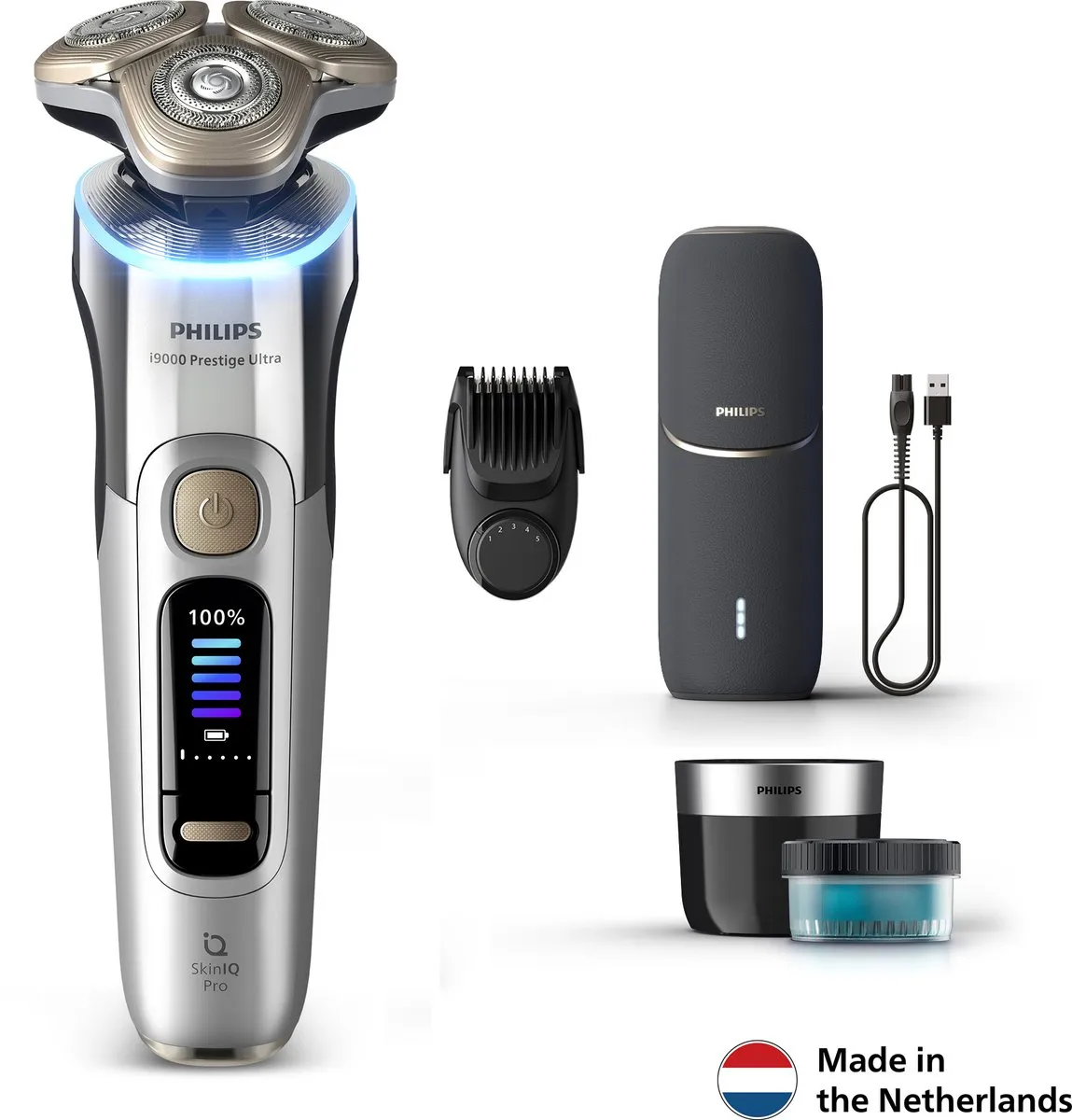 Philips Shaver i9000 Prestige Ultra - Elektrisch Scheerapparaat Voor Mannen - Met UV Oplaadcase, Quick Clean Pod & Baardstyler - Zilver - XP9404/46