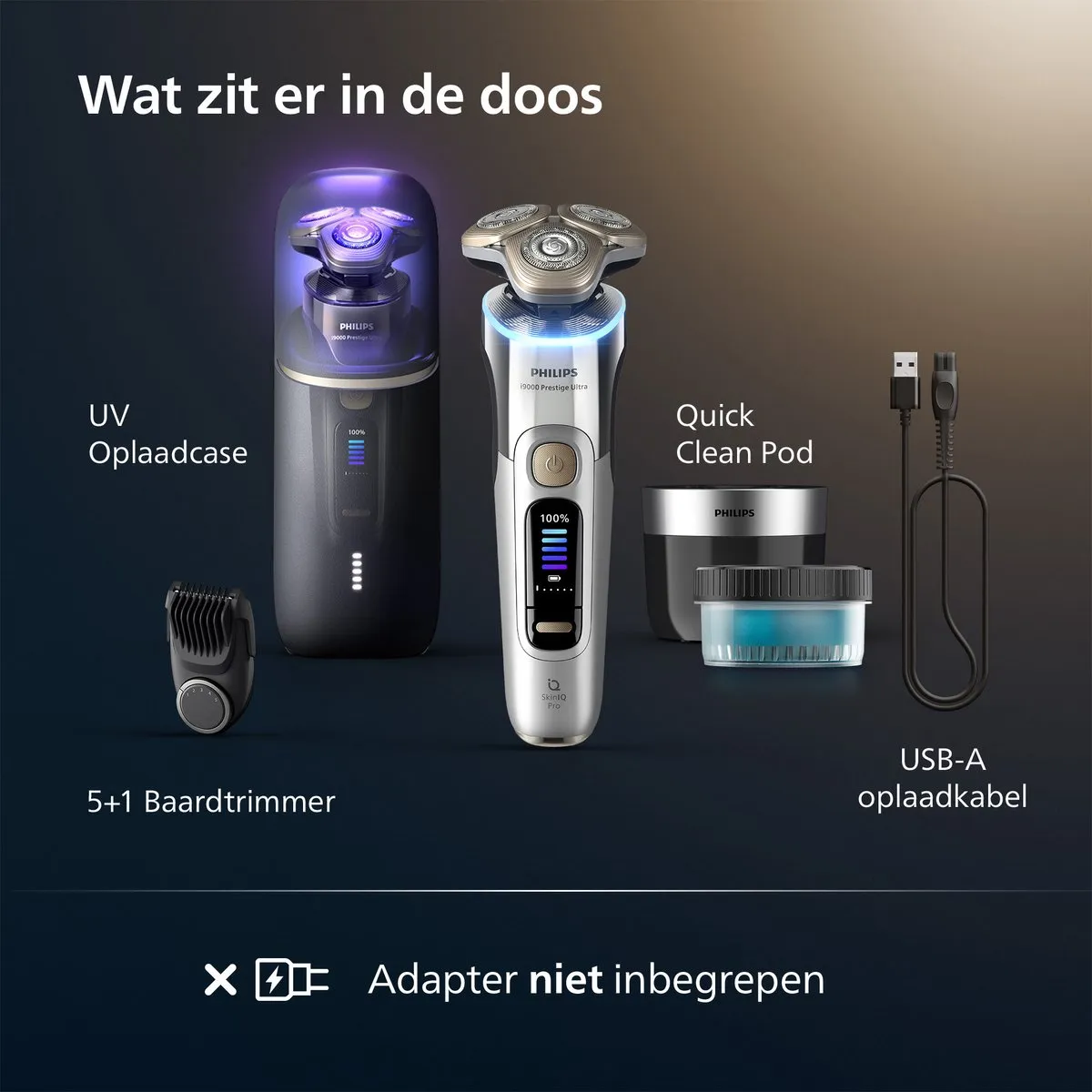 Philips Shaver i9000 Prestige Ultra - Elektrisch Scheerapparaat Voor Mannen - Met UV Oplaadcase, Quick Clean Pod & Baardstyler - Zilver - XP9404/46